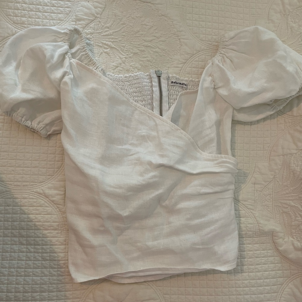 Reformation linen cross front top size 6